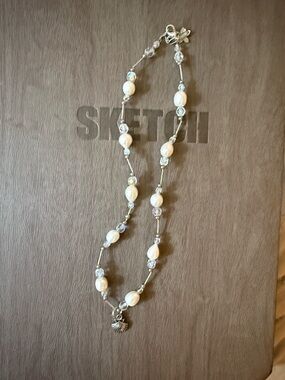 Hand Crafted White Pearl and Clear Crystal Necklace